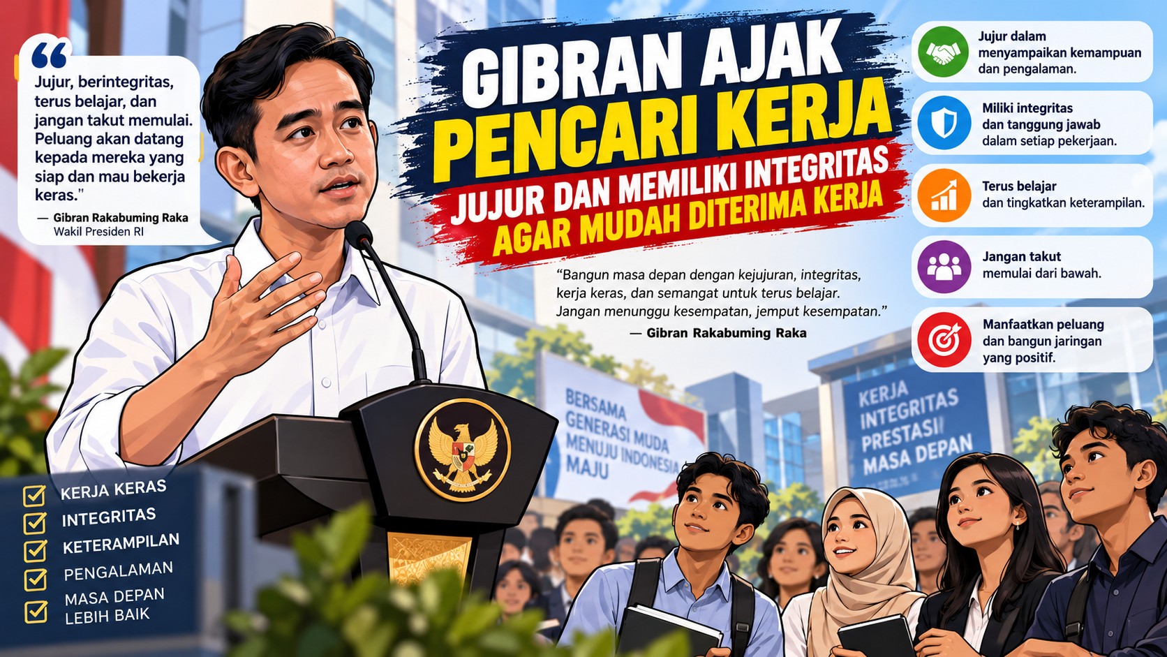 Gibran Ajak Pencari Kerja Utamakan Kejujuran dan Integritas untuk Meraih Masa Depan
